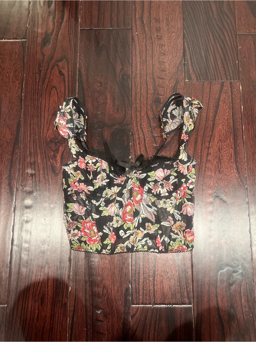 Victoria's Secret Black Floral Bustier Top